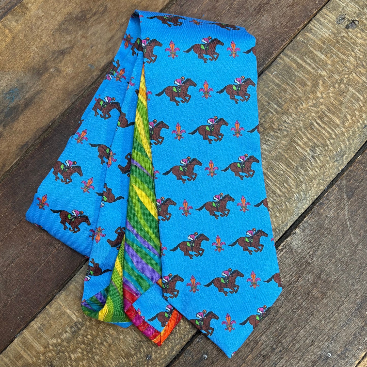 Teal Racehorse with Fleur De Lis Necktie