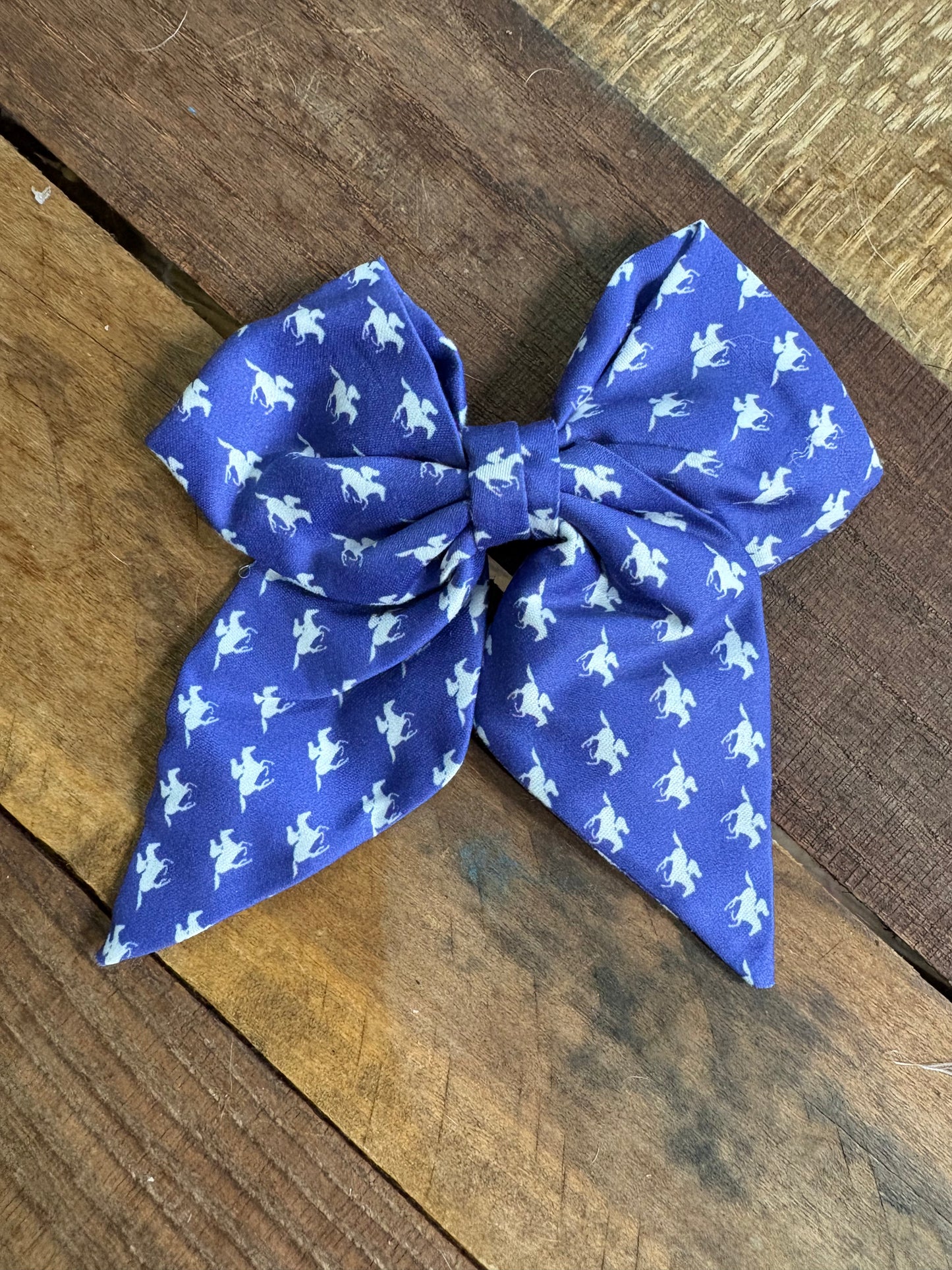 Blue and White Horses Hair Bow