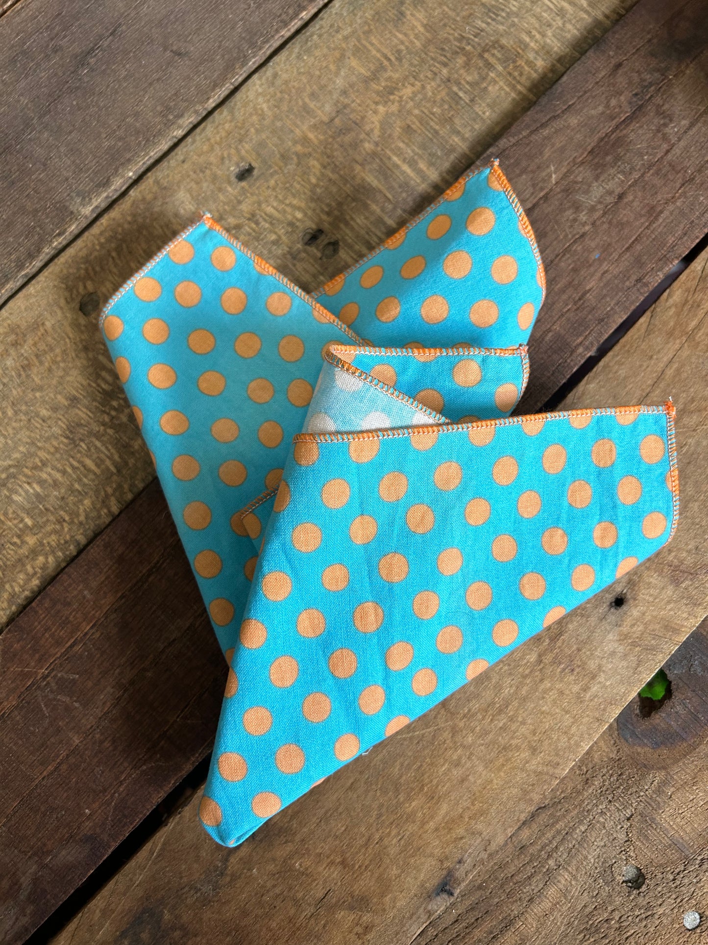 Teal and Orange Polka Dots Pocket Square