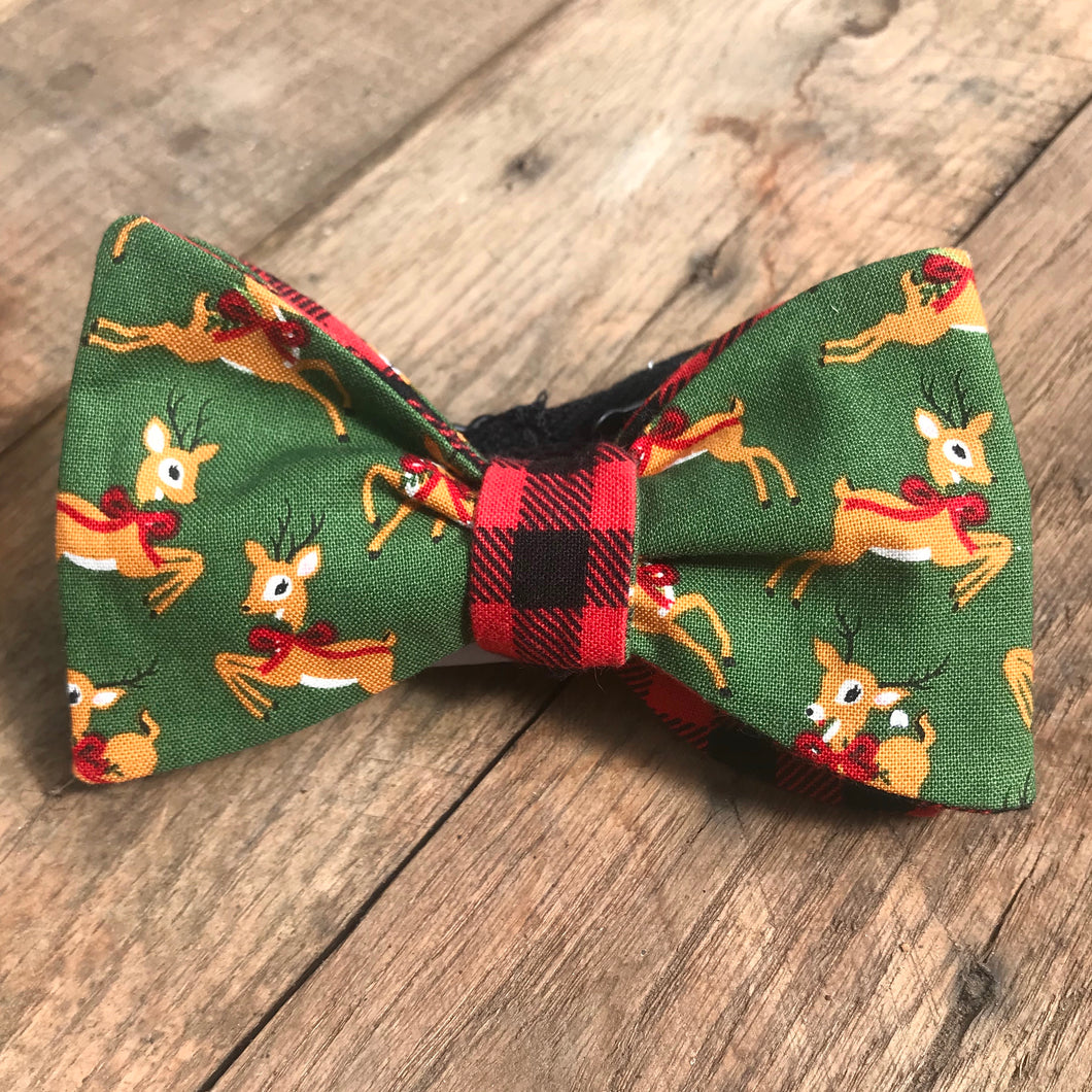 Reindeers and Buffalo Plaid Bow Tie