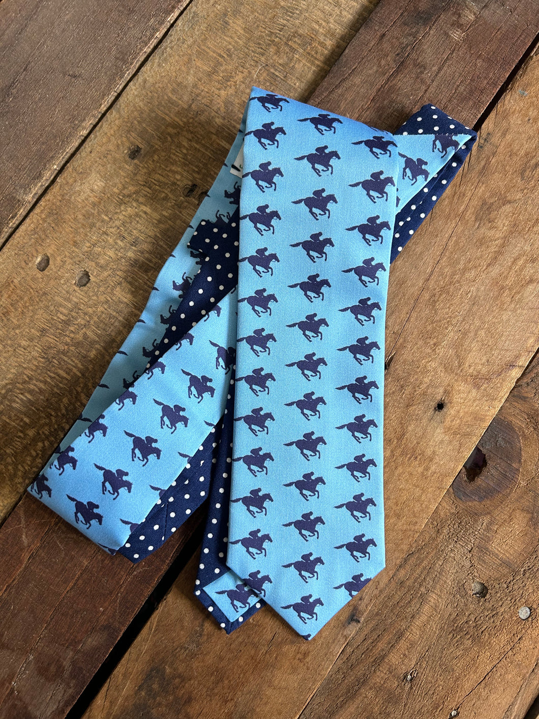 Light Blue and Navy Horse Necktie