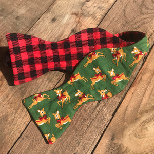 Reindeers and Buffalo Plaid Bow Tie