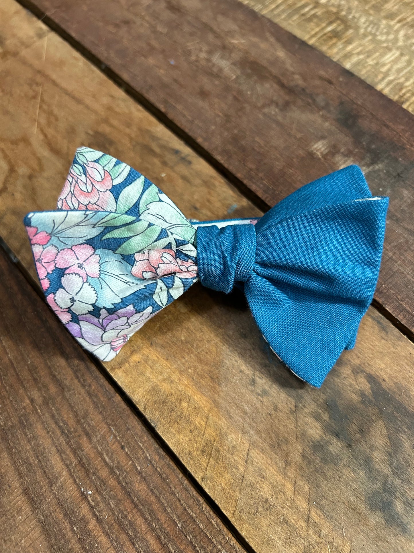 Solid Teal and Floral Bow Tie