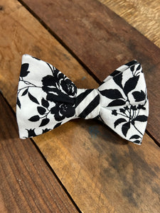 Black and White Floral Bow Tie