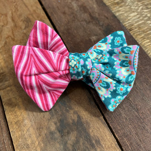 Teal and Pink Patterned Bow Tie