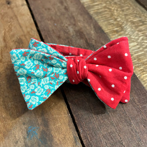 Red Dots and Teal Floral Bow Tie