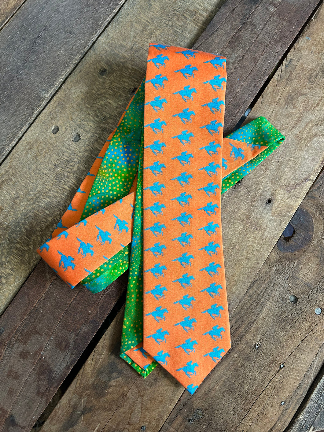 Orange and Teal Horse Necktie