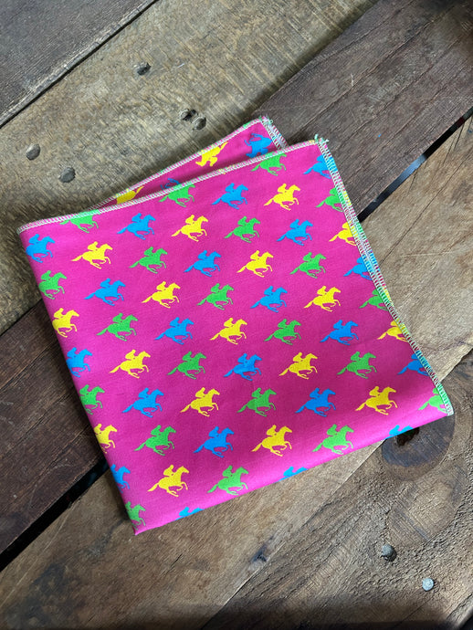Hot Pink and Vibrant Horses Pocket Square
