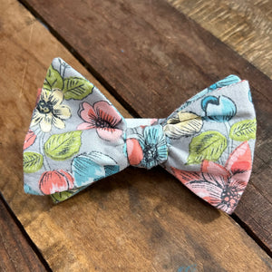 Teal and Coral Floral Bow Tie