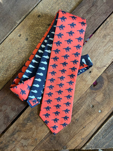 Coral and Navy Horses Necktie