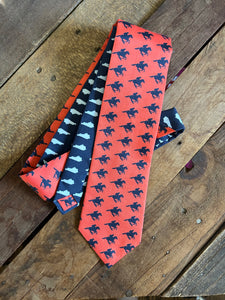 Coral and Navy Horses Necktie