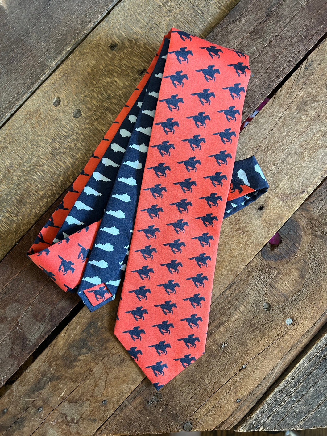 Coral and Navy Horses Necktie